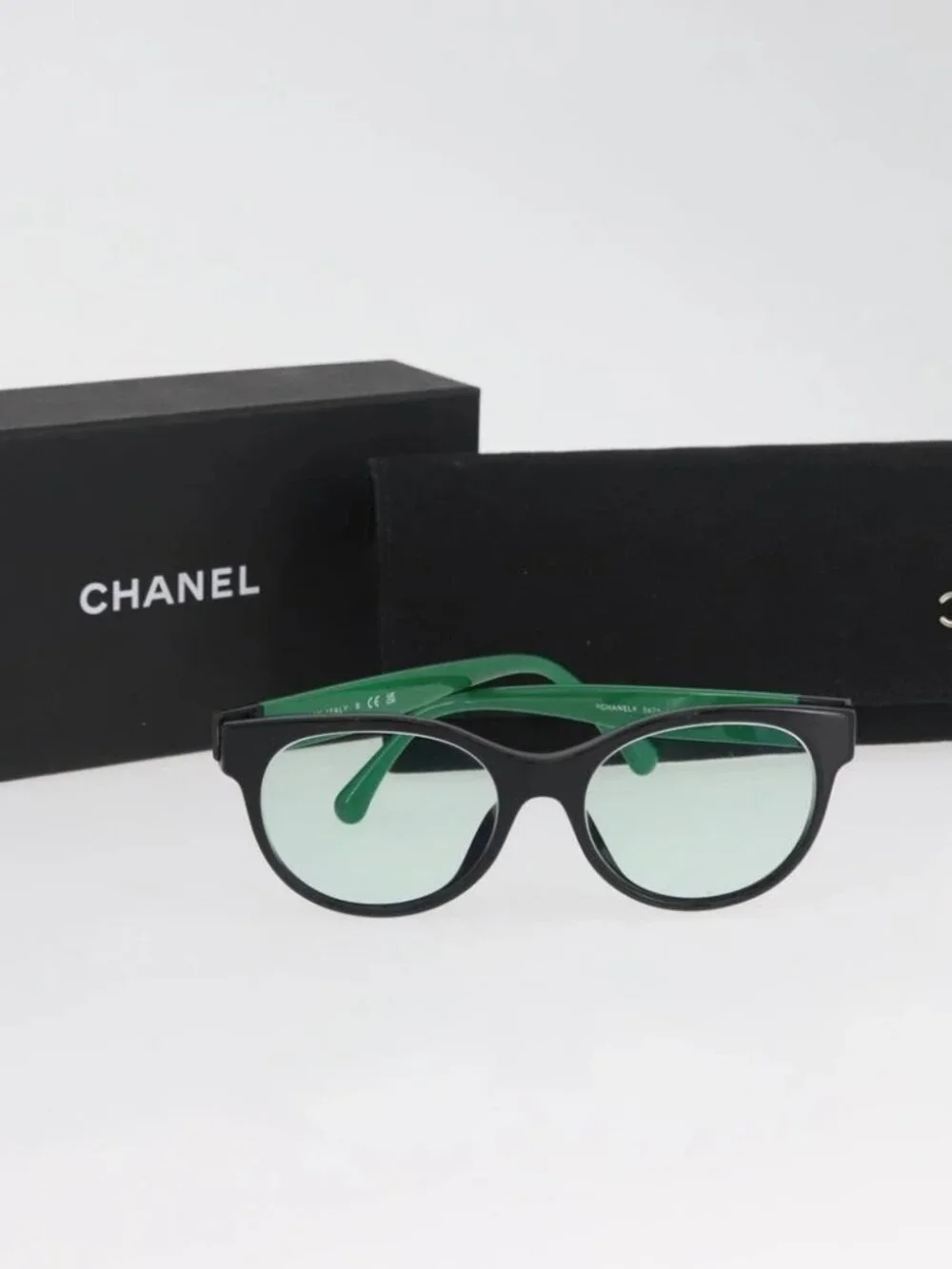 CHANEL COCO Mark Glasses plastic Green CC Auth BAZ663